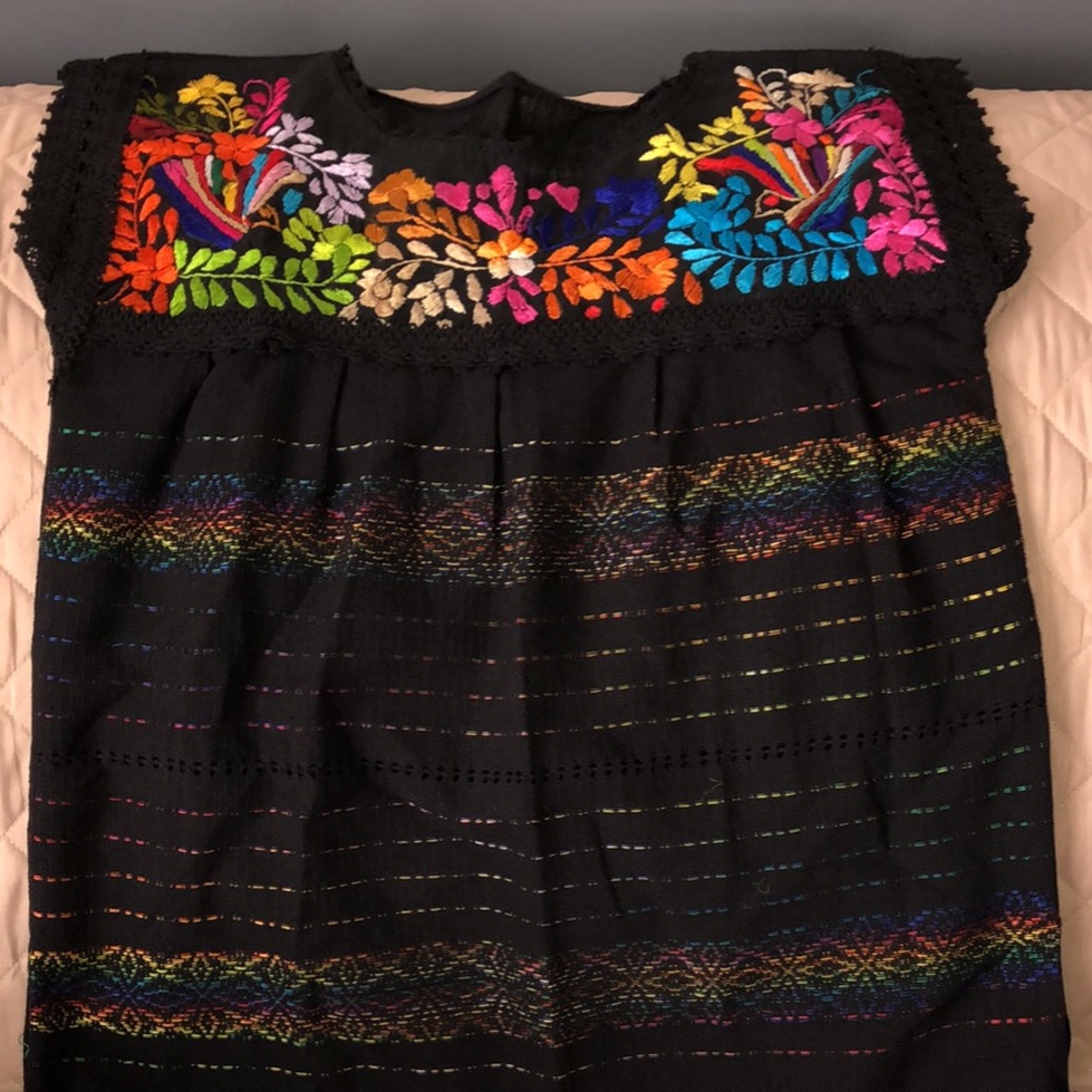 Black Embroidered Floral Peasant Blouse - Multi